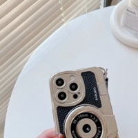 Étui de téléphone pour appareil photo rétro avec dragonne Pu luxueux de styliste en cuir plaqué Tpu housse de protection pour Iphone 11 12 13 14