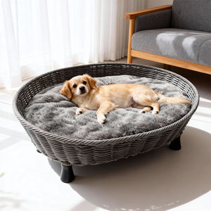 เตียงสุนัขทรงกลมทำจากหวายพร้อมเบาะขนสัตว์เทียมอย่างดี ดีไซน์ทันสมัย ให้สัตว์เลี้ยงนอนหลับสบาย มีสีและสไตล์ให้เลือกตามต้องการ - Product Image 1
