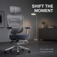 Chaise de bureau ergonomique AOR à dossier haut en maille avec repose-pieds gris, mousse à mémoire de forme, base en alliage d'aluminium robuste, pour le gaming, vente en gros usine