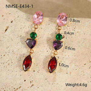 2025 nuevos conjuntos de joyas de circón de colores Waterdrop18k collar impermeable de oro de acero inoxidable elegante collar de diamantes de tres piedras - Product Image 5