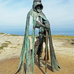 Sculpture de guerrier de taille réelle en Bronze avec Statue d'épée, décoration extérieure - Product Image 1