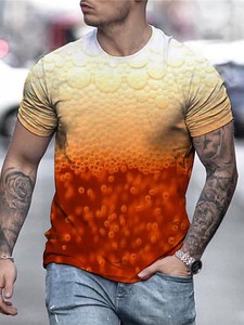 T-<span class=keywords><strong>shirt</strong></span> pour <span class=keywords><strong>homme</strong></span> en tricot 180g, imprimé 3D, motif bière, col rond, gris foncé, grande taille, décontracté chic, manches courtes, pour le week-end - Product Image 4