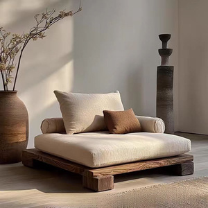 <span class=keywords><strong>Silla</strong></span> de meditación estética Wabi-Sabi de madera maciza, muebles de respaldo para sentarse con patas cruzadas de estilo antiguo para sala de estar - Product Image 1
