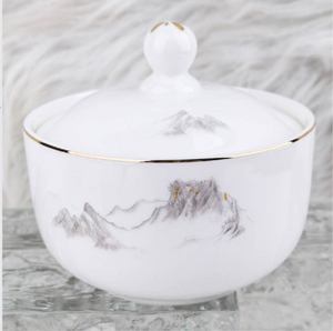 Oriental Style Ceramic Stewing <b>Bowl</b> With Lid <b>Chinese</b> Mountain Painting Bone China Soup <b>Bowl</b> For Banquet - Product Image 5