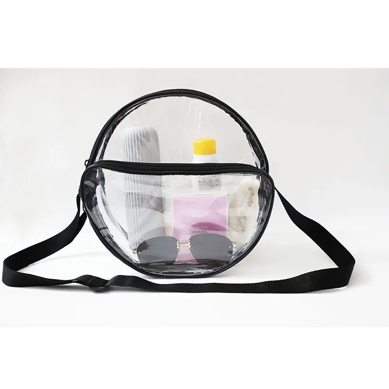 amao clear crossbody bag Clear PVC Round shoulder Tote sling Transparent Beach Bag with zipper clear messenger bag For Ladies