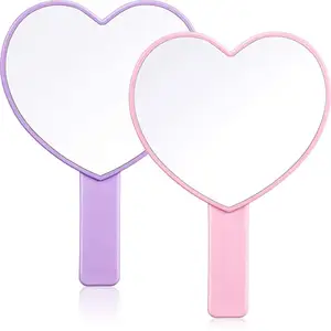 A forma di cuore portatile trucco da viaggio Mini specchio cosmetico con manico piccolo cuore specchietti decorativi a mano
