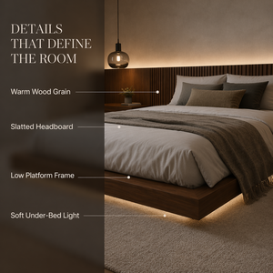 Customizable Solid Oak Wood Eco-Friendly Durable Modern Minimalist <strong>Platform</strong> <strong>Bed</strong> <strong>with</strong> <strong>Storage</strong> Headboard and LED Light - Product Image 2
