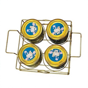 Gold Plated Metal Tray With 4 Jars Floral Animal Print Decorative Storage Set Modern Farmhouse Design cow artwork pichwai jar - Product Image 1