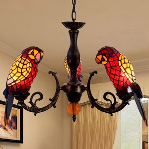 Plafonnier à trois têtes en forme d'oiseau perroquet rouge, style rétro original, vitrail boisée, pour salon, Restaurant, chambre à coucher, Bar, Foyer, couloir - Product Image 3