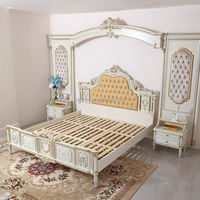 Cama de Estilo Barroco Francés Pintada a Mano, Cama Rococó Victoriana Blanca y Verde Chesterfield, Cama Barroca de Palacio Hecha a Mano