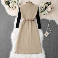 Robe Blazer Élégante Beige Croisée Sans Manches Longueur Midi Style Trench pour le Bureau – Vente en Gros et Personnalisation