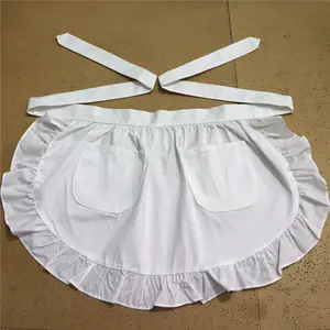 Anpassen der weißen Baumwolle Schürze mit halber Taille benutzer definiertes Logo Frauen Hausarbeit halbe Taille Reinigung Kellner Schürze mit Taschen