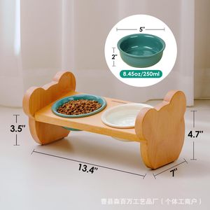 Soporte de Madera para Comedero de Gatos, Doble Comedero Elevado para Perros, Plato de Comida para Mascotas de Madera Sólida - Product Image 3
