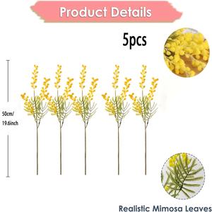Ramo de Flores Artificiales de <span class=keywords><strong>Acacia</strong></span> y <span class=keywords><strong>Mimosa</strong></span>, 5 Piezas |   Ramas Amarillas de Alasian con Palos de Felpa Simulados de Plástico para Bodas - Product Image 3
