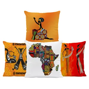 Bantal Punggung Kualitas Tinggi, Gaya Etnik Afrika Set 4 dengan Ritsleting Beludru Dekoratif Seni Rumah Ruang Tamu Anak-anak