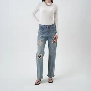 Nouveau design, vente chaude, jeans taille basse avec diamants, streetwear vintage, jeans bleus délavés et amples pour filles - Product Image 4