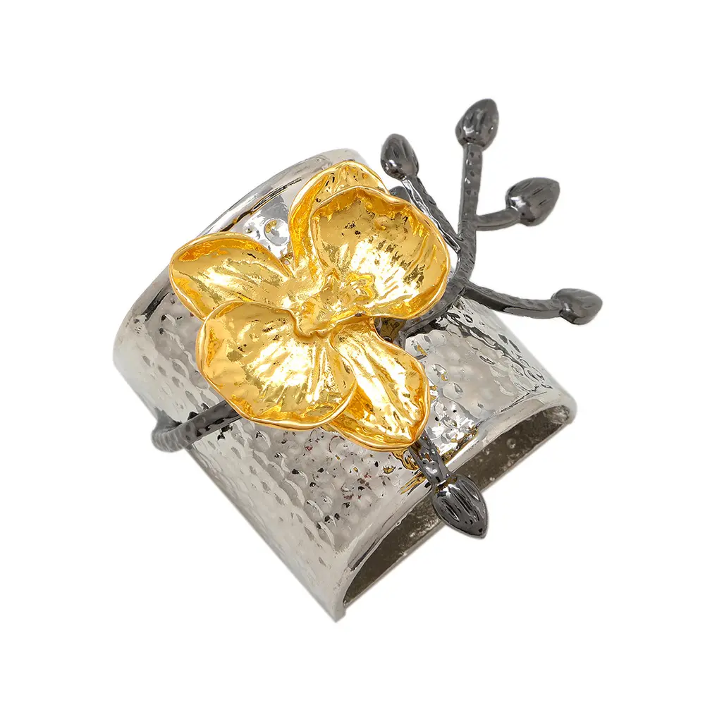 Grosir cincin serbet anggrek emas dekorasi mewah cincin serbet kualitas terbaik untuk dijual jumlah besar pemasok