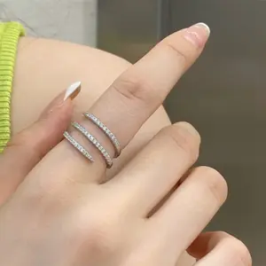 Fashion CZ stone diamond rings jewelry women genuine 925 sterling silver casual rings for ladies