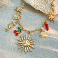 2025 rétro océan Style alliage clavicule chaîne plaqué or vacances cerise piment goutte d'huile pendentif collier accessoire populaire