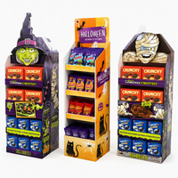 Présentoir de sol en carton ondulé sur le thème d'Halloween, support d'affichage POS personnalisé imprimé pour la promotion saisonnière des bonbons
