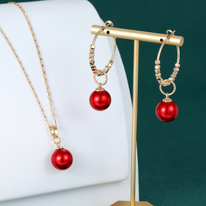 Collar y Pendientes Hawaianos Samoanos Chapados en Oro con Perla Sencilla y Esmalte Colorido Rojo y Negro, Joyería <span class=keywords><strong>al</strong></span> <span class=keywords><strong>Por</strong></span> <span class=keywords><strong>Mayor</strong></span> - Product Image 3