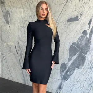 Vrouwen Sexy Clubkleding Mini Jurk Sexy Party Bodycon Casual Jurken Lange Mouw Mini Club Jurk