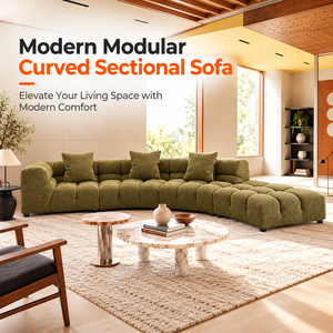 Canapé modulaire sectionnel vert olive moderne VB avec chaise longue, structure en bois massif, coussins en mousse haute densité, tissu texturé - Product Image 1