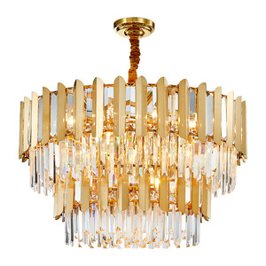 Lámpara Colgante de Cristal con Acabado Dorado, Base para Bombilla E26, LED Blanco Cálido de 3500K, Forma de Tambor, Altura Ajustable, Ra90, 5 Años de Garantía - Product Image 1