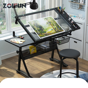 High Quality Transparent Drafting <strong>Drawing</strong> Glass Top Height Adjustable <strong>Desk</strong> With Pencil Holder and Two Drawers - Product Image 5