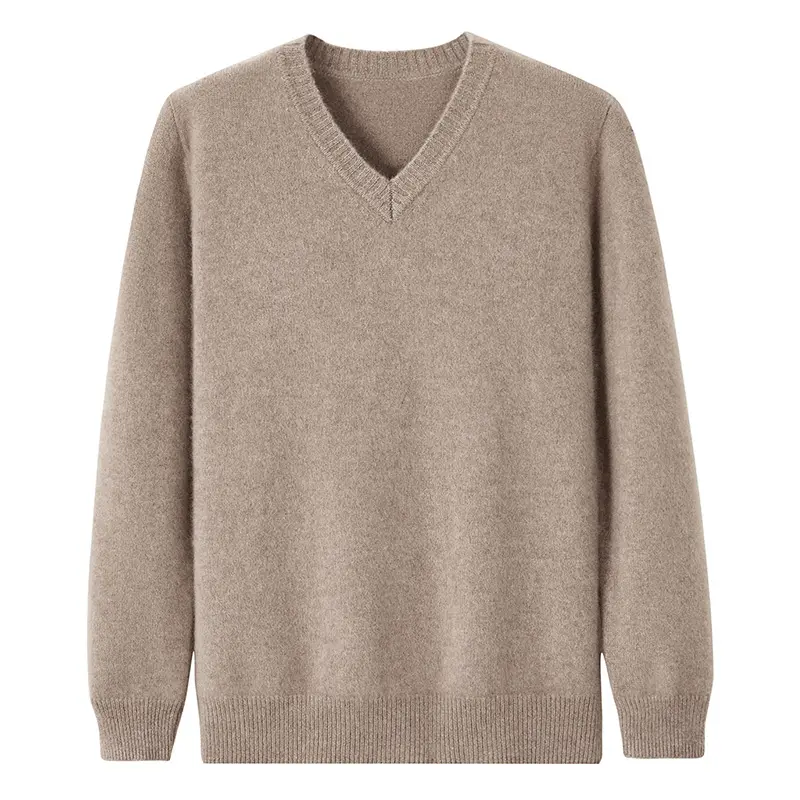Оптовая продажа, сделанный на заказ, Осень-зима, 100%, чистый кашемировый однотонный утолщенный пуловер с V-образным вырезом, мужской вязаный свитер