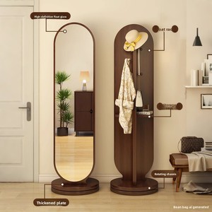 Specchio a Figura Intera Girevole in Legno Massello Stile Medievale con <span class=keywords><strong>Appendiabiti</strong></span> Nascosto e 3 Ripiani, Arredamento per Casa e Camerino - Product Image 4