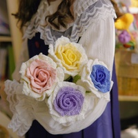 UKIQUEEN – fleurs artificielles faites à la main pour la saint-valentin, vente en gros, produits finis en laine, Roses au Crochet, Roses tricotées à la main