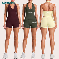 LORISOW Short de yoga pour femme, col halter, col en V, haute élasticité, tenue de sport, de détente et d'extérieur, boutique de prêt-à-porter