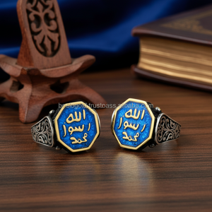 925K Sterling <b>Silver</b> Blue Enamel Allah Rasul Muhammad <b>Men</b> <b>Ring</b> - Product Image 3