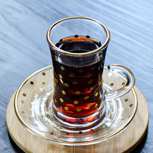 Tazza da caffè in vetro <span class=keywords><strong>di</strong></span> tacchino classica classica placcata in oro moderna tazza da tè in vetro retrò con piattino Set - Product Image 4