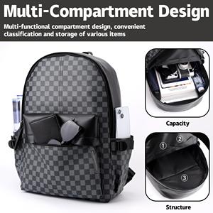 Unisex công suất lớn không thấm nước PU da máy tính xách tay Ba lô dây kéo biểu tượng tùy chỉnh Polyester Lót cho kinh doanh du lịch giản dị hàng ngày - Product Image 4