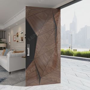 Puerta Principal Exterior de Madera Pivotante Personalizada, Resistente a la Corrosión, Libre de Formaldehído, Estilo Americano de Lujo, en Oferta - Product Image 4