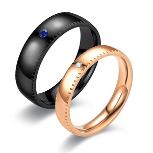 Nouvelle bague en acier titane <span class=keywords><strong>coupel</strong></span>, bagues en acier inoxydable saphir cristal micro incrusté hommes et femmes bague de fiançailles en gros - Product Image 1