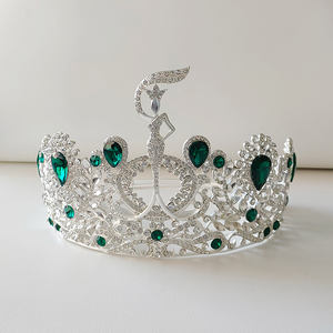 Queen Large Tiara verde ajustable y coronas Rhinestone Pageant Crown Elegante para mujeres - Product Image 5