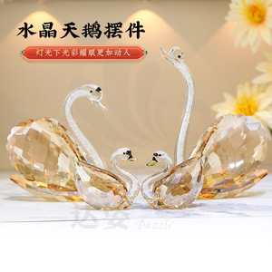 <b>Crystal</b> Glass Swan Figurine Champagne Color Cut Glass Home Decoration Gift - Product Image 3