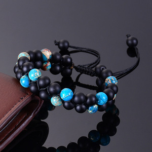 <span class=keywords><strong>Bracelet</strong></span> en pierres naturelles à double rangée de <span class=keywords><strong>chakras</strong></span>, pierre volcanique fusionnée, ajustable, tressé, style vintage pour le yoga - Product Image 2