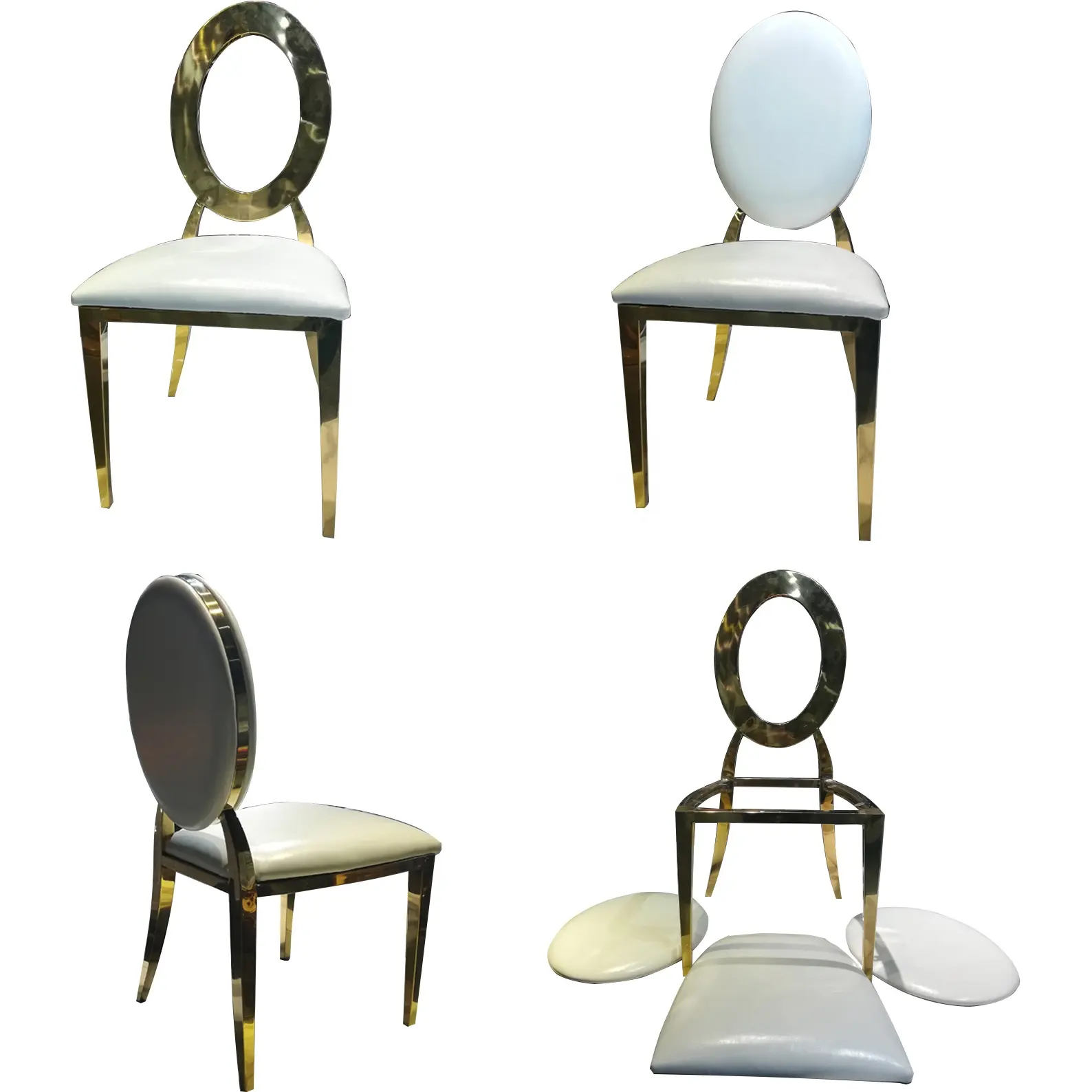 Cadeiras de casamento de aço inoxidável, cadeiras luxuosas empilháveis em aço inoxidável para decoração, salão, receptor de restaurante, banquete, hotel
