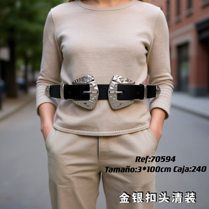 เข็มขัดโลหะพร้อมหัวเข็มขัดแผ่นเงิน 100 ซม. เข็มขัดลำลองสำหรับผู้หญิงและผู้ชาย - Product Image 3