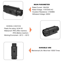 Adaptateur de chargeur EV de type 2 à type 1, 32A MAX, compatible avec le chargeur de type 2 pour voiture électrique avec prise de charge de type 1