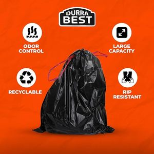 Sac poubelle noir à cordon de serrage 33 GALLONS en LDPE, sac à déchets ménagers polyvalent avec fermeture rouge - Product Image 4