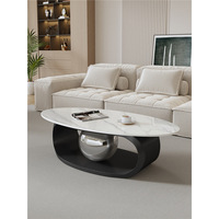 Table basse ovale de luxe en pierre frittée avec rangement, table à thé moderne pour salon et mobilier de maison