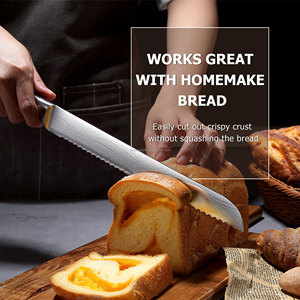 Profesional 10 pulgadas Damasco Acero inoxidable Chef carne jamón pan cuchillo con mango de madera Pakka cocina rebanar jamón <span class=keywords><strong>cuchillos</strong></span> - Product Image 5