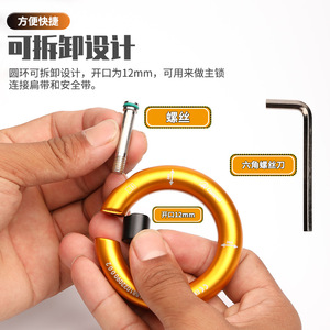 Anillo de elevación desmontable de 12 mm con apertura, color dorado, conector para cinturón de seguridad, uso industrial - Product Image 1