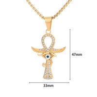 Nouveau produit RH Collier pendentif œil d'Horus Vente chaude Plaqué or 18 carats Acier inoxydable Vintage Motif ailes Ankh Bijoux de mode