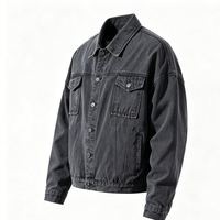 Blouson en jean décontracté oversize unisexe avec fermeture éclair, délavé, coupe ample, épaules tombantes, col rabattu, streetwear d'hiver